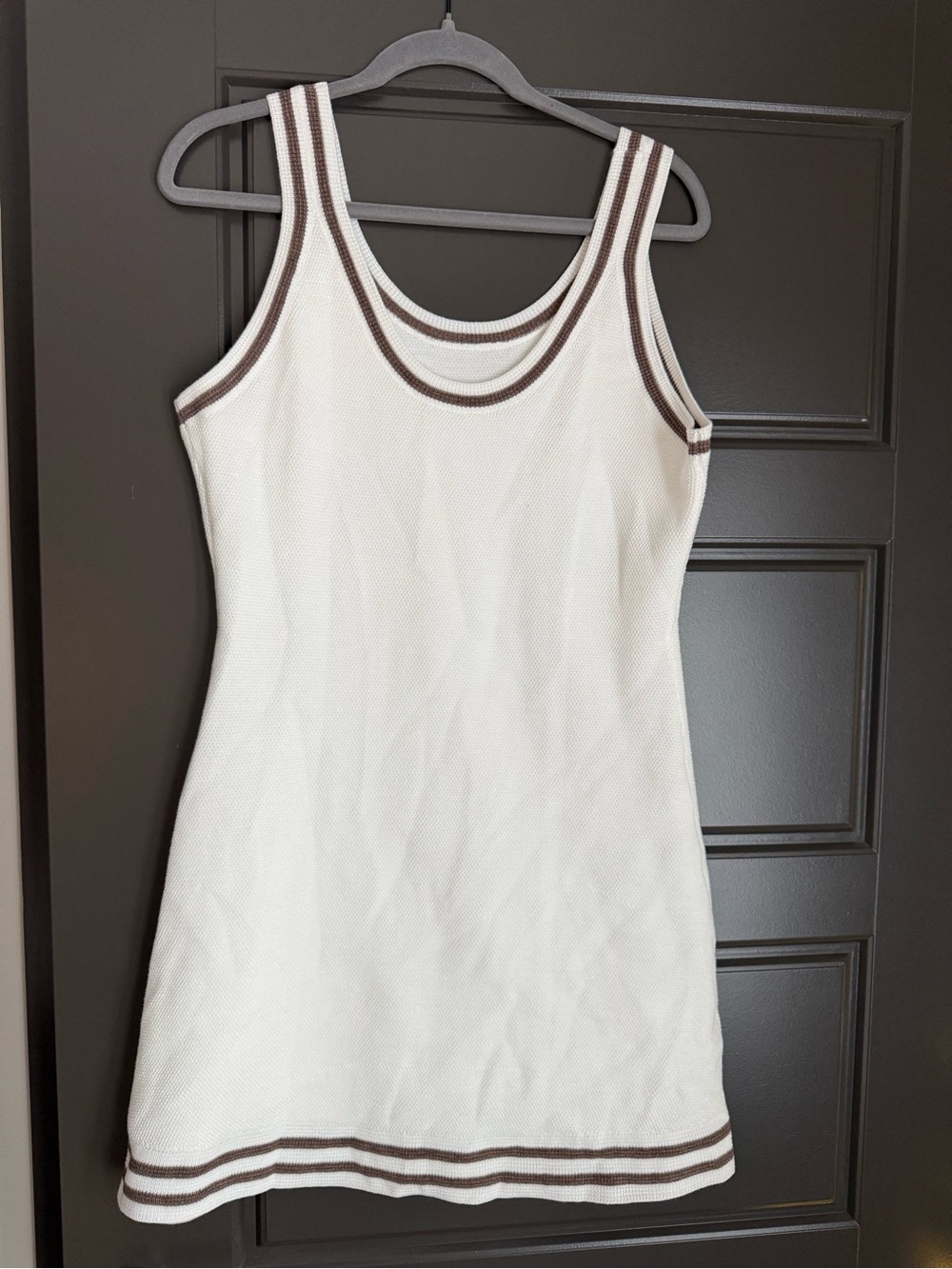Women’s White Knit Tank Dress with Brown Trim